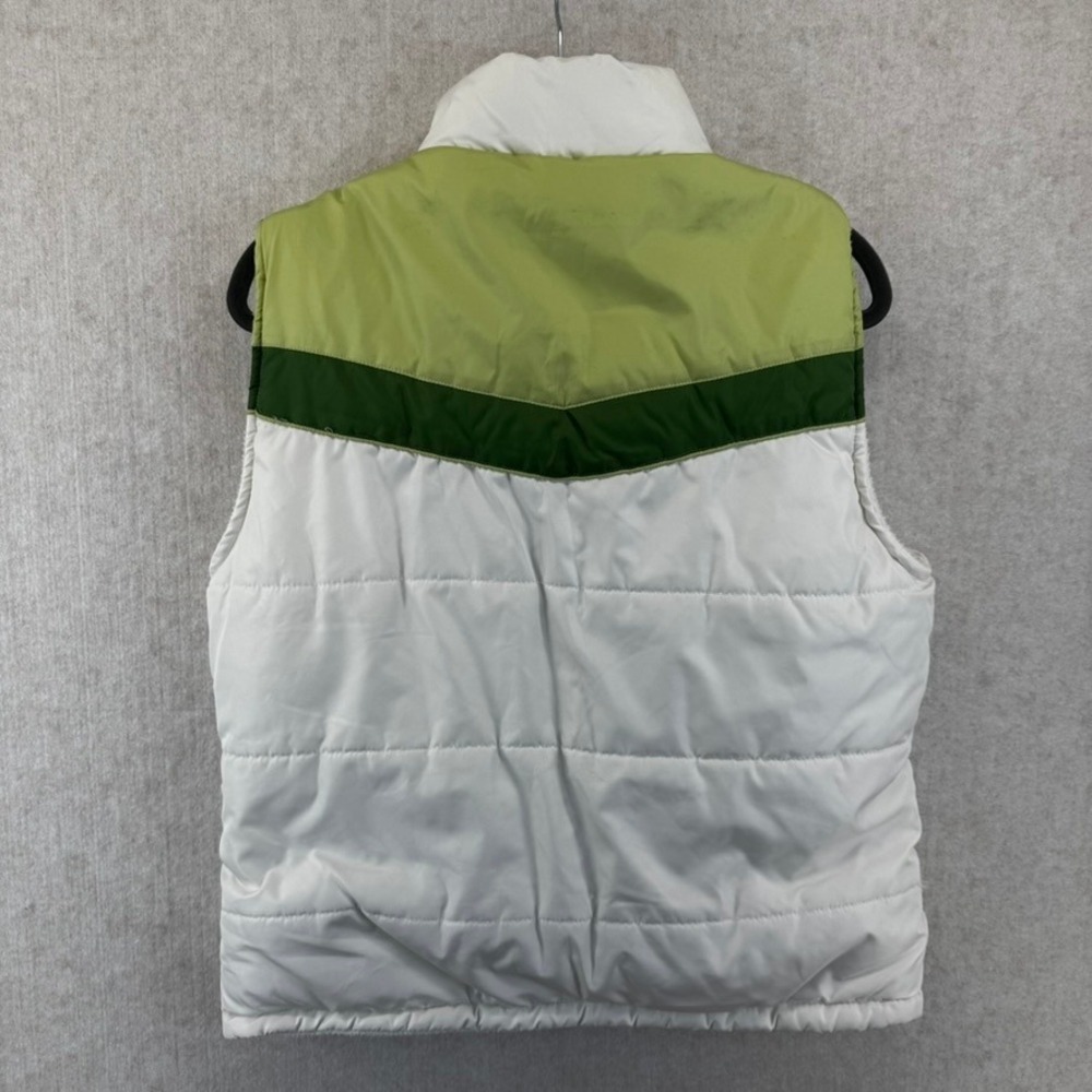 Womens Medium White Green Colorblock Retro Vtg Quilted Puffer Vest Fleece Lined - Picture 3 of 5